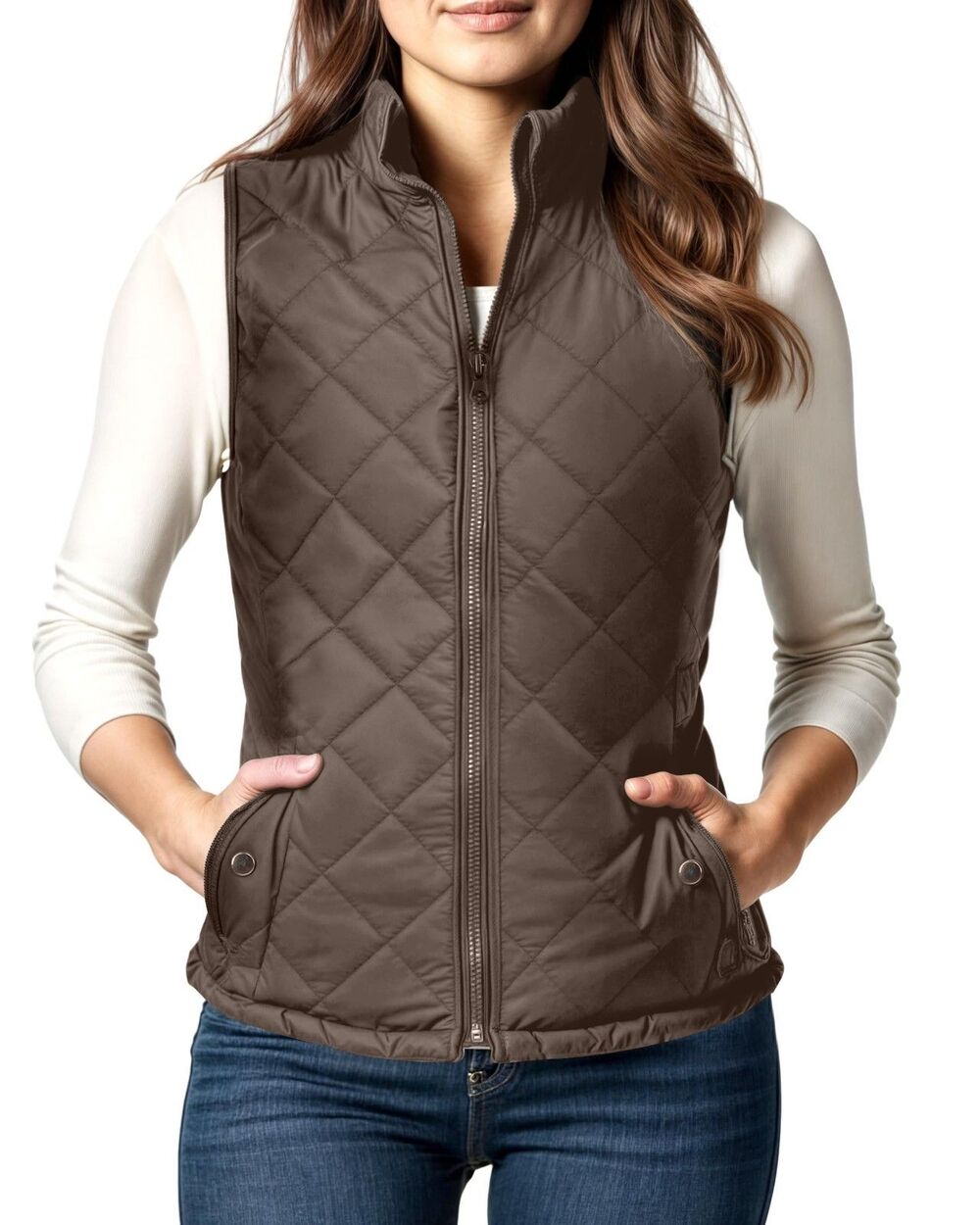 NY Threads Women’s Quilted Puffer Vest Brown Medium NWT Full Zip Lightweight